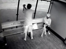 Вандалы на остановке в Бресте. © Скриншот с камеры наблюдения