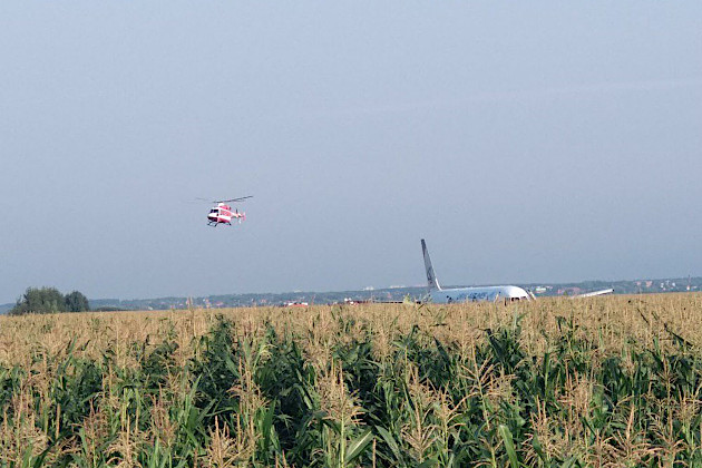 Под Москвой Airbus A321 сел в кукурузное поле